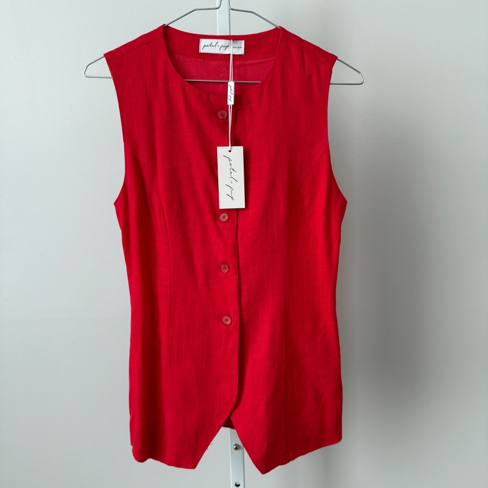Petal and Pup sz XS Amia Linen Vest Top Red Business Office Siren Minimalist NWT